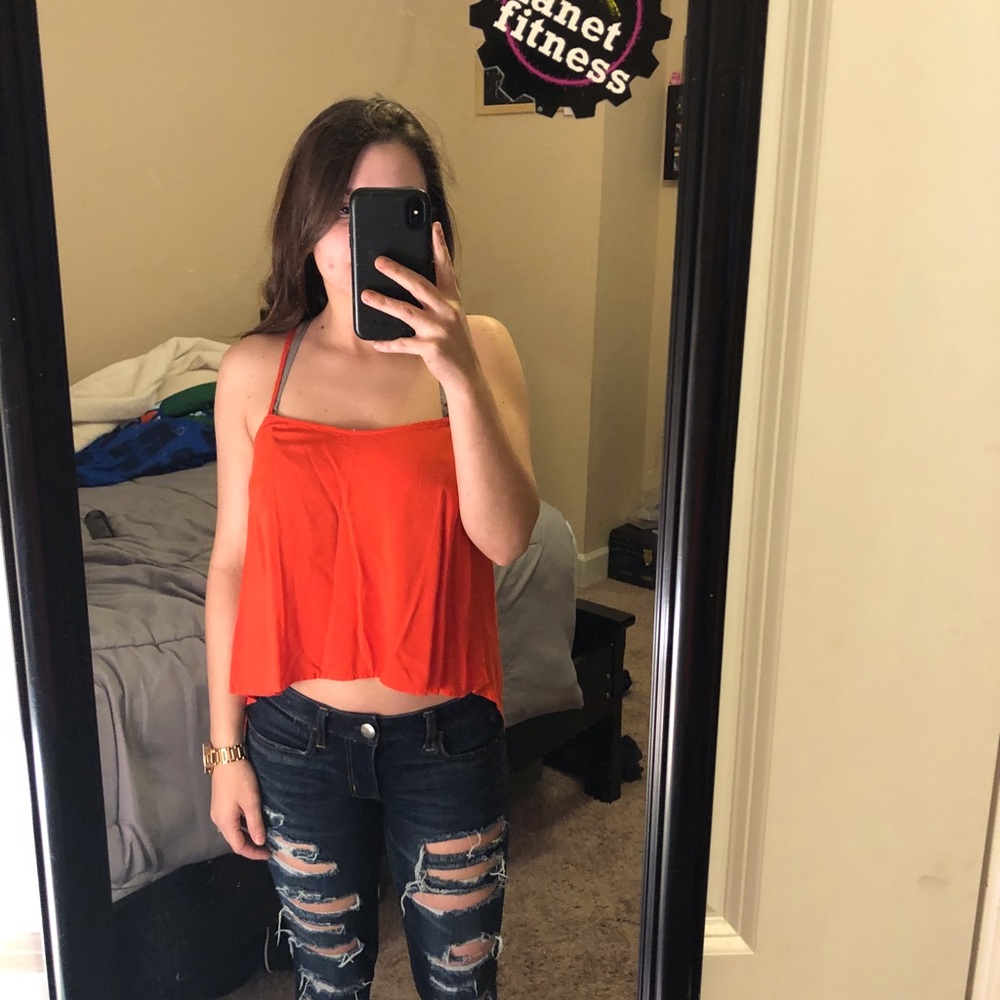 women’s orange open back tank